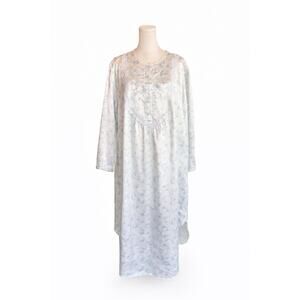 Vtg Carole Hochman Blue Floral Lace Nightgown Womens Brushed Back Shabby Chic Lg